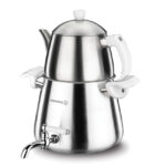 سماور رو اجاقی شیر دار 1.0 + 3.0 لیتر استیل مات استا پلاتینیوم کرکماز 043