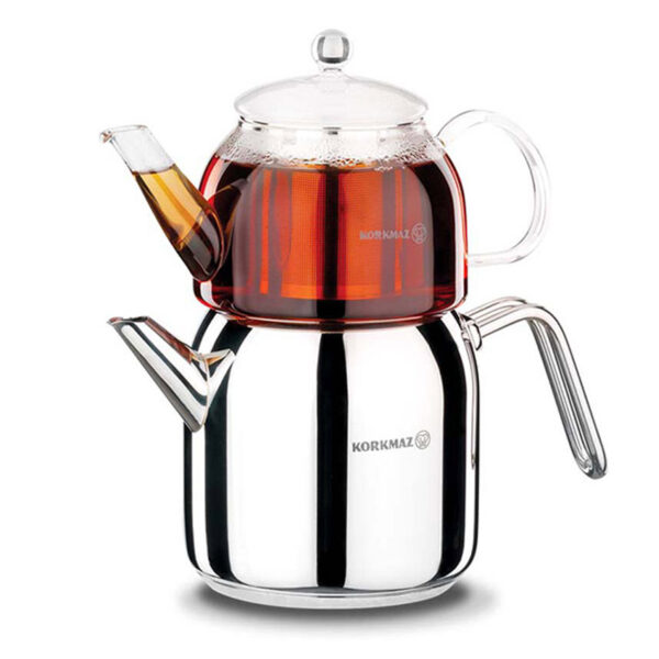 کتری قوری 1.0 + 2.0 لیتر استیل لونا کرکماز 074 - تصویر 1