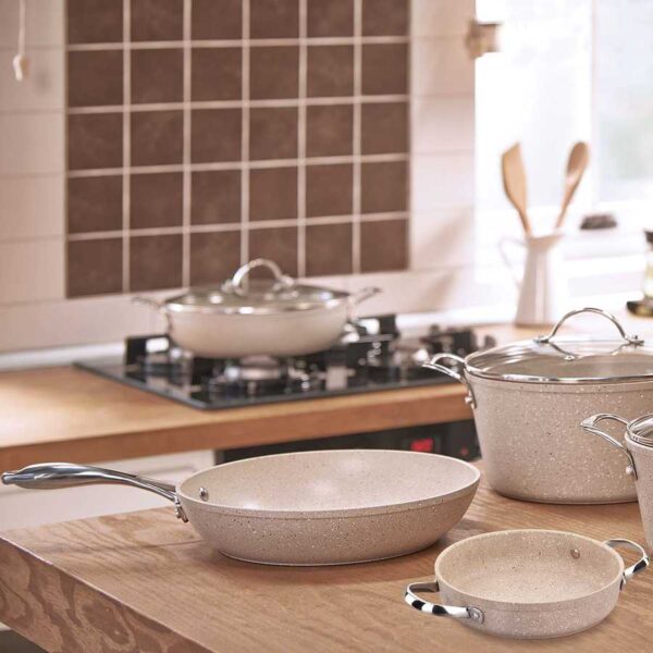 تابه تک دسته 28*5.5 سانتیمتر 3.0 لیتر بژ گرانیتا کرکماز 1266 - تصویر 3