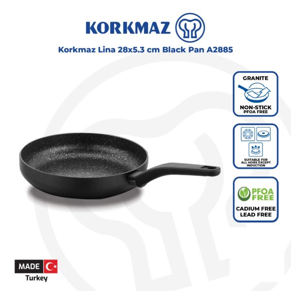 تابه تک دسته 28*5.3 سانتیمتر 2.5 لیتر مشکی لینا کرکماز 2885 - تصویر 2