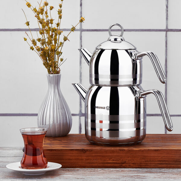 کتری و قوری 0.9 + 2.0 لیتر استیل براق آسترا کرکماز 098