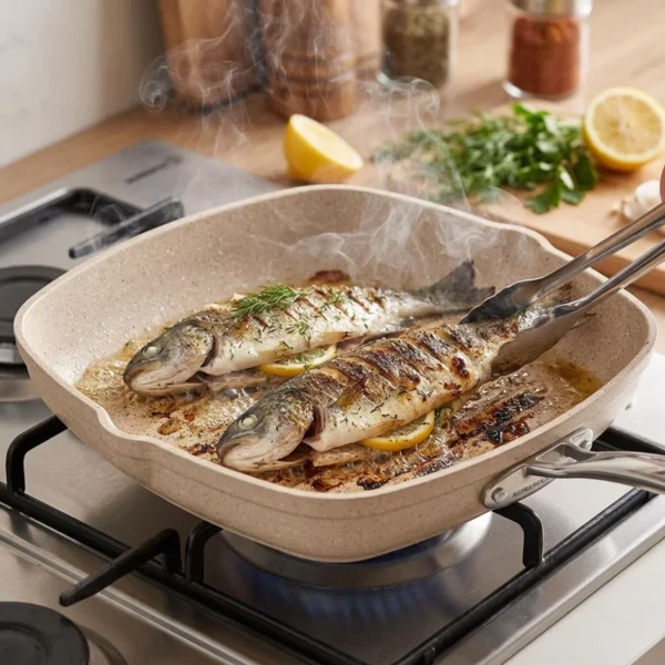 تابه گریل مربع ۲۸×۲۸ سانتی متر بژ گرانیتا کرکماز ۱۲۶۸ | رابیما