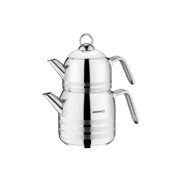 کتری و قوری 1.3 + 3.0 لیتر استیل براق مگا کرکماز 091