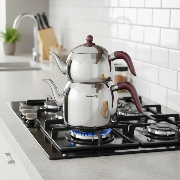 کتری و قوری 1.1 + 2.5 لیتر استیل براق رترو کرکماز 195 | رابیما