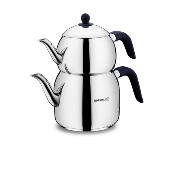 کتری و قوری 1.2 + 2.5 لیتر استیل براق رترو کرکماز 194