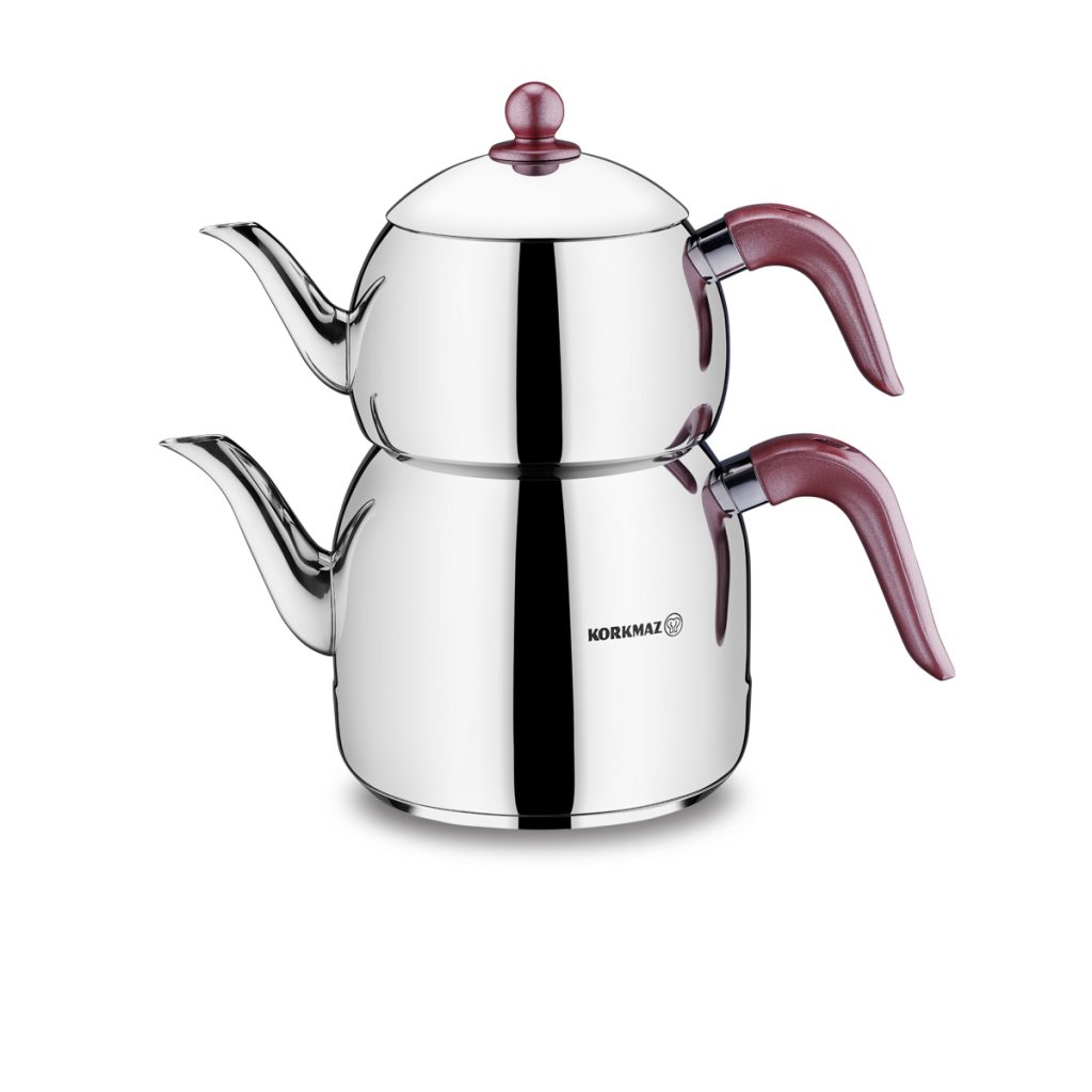 کتری و قوری 1.2 + 2.5 لیتر استیل براق رترو کرکماز 195