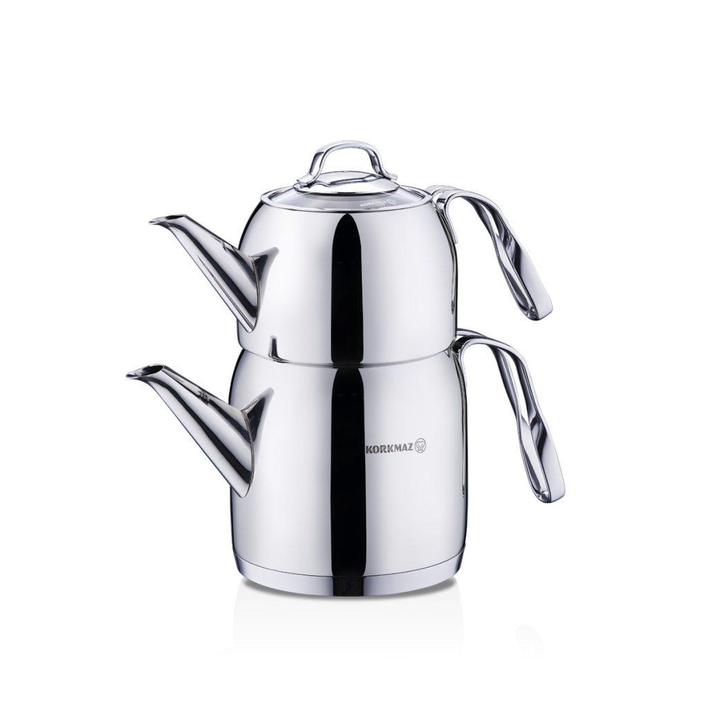 کتری و قوری 0.9 + 1.6 لیتر استیل براق استیما کرکماز 191