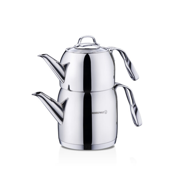 کتری و قوری 0.9 + 1.6 لیتر استیل براق استیما کرکماز 191