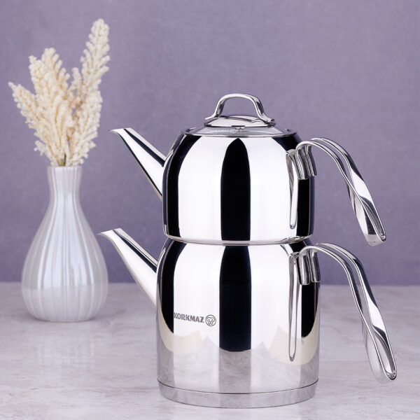 کتری و قوری 0.9 + 1.6 لیتر استیل براق استیما کرکماز 191