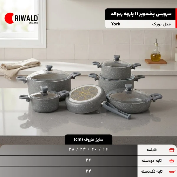 سرویس قابلمه ۱۱ پارچه گرانیت طوسی یورک ریوالد ۰۱۱۴-۶۵۰۱۱۱۱ | رابیما