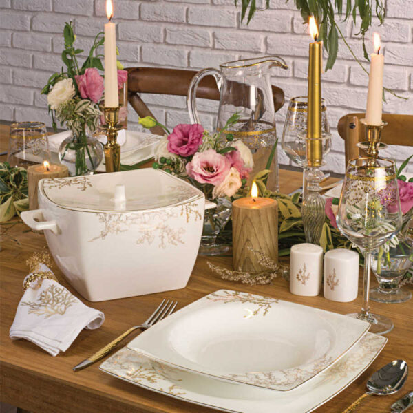 سرویس غذاخوری چینی 60 پارچه بون سلکشن کرکماز 8428