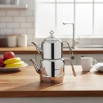 کتری و قوری 1.1 + 2.0 لیتر استیل براق چینتمانی کرکماز 211 | رابیما