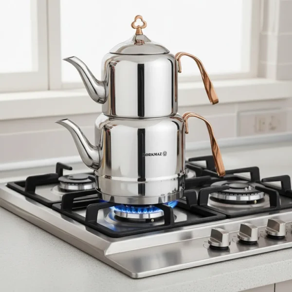 کتری و قوری 1.1 + 2.0 لیتر استیل براق چینتمانی کرکماز 213 | رابیما