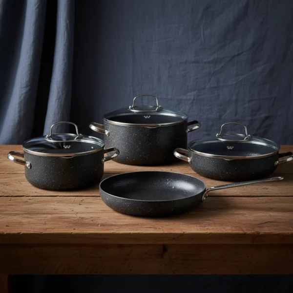 سرویس قابلمه نچسب 7 پارچه مشکی گالاکسی کرکماز 1371 | رابیما