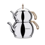 کتری و قوری 1.1 + 2.0 لیتر استیل براق هاندان کرکماز 222-01 | رابیما