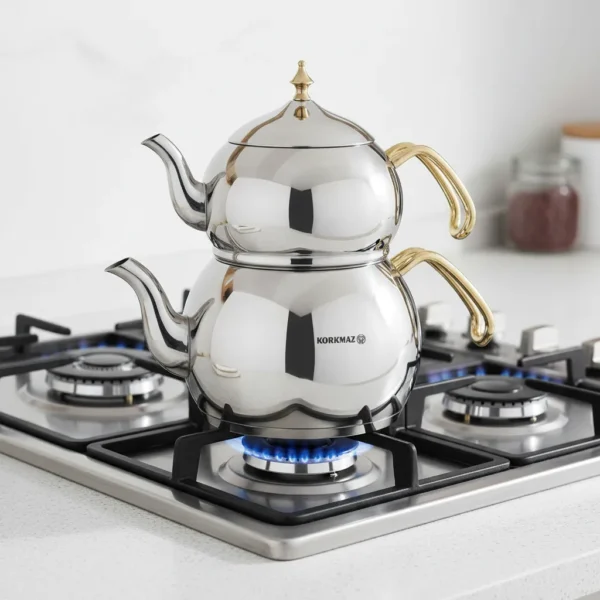 کتری و قوری 1.1 + 2.0 لیتر استیل براق هاندان کرکماز 222-01 | رابیما