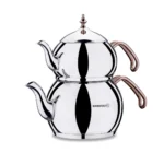 کتری و قوری 1.1 + 2.0 لیتر استیل براق هاندان کرکماز 222 | رابیما