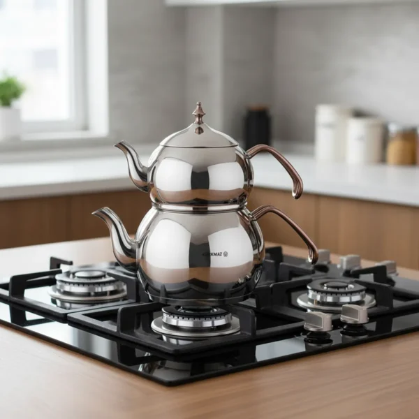 کتری و قوری 1.1 + 2.0 لیتر استیل براق هاندان کرکماز 222 | رابیما