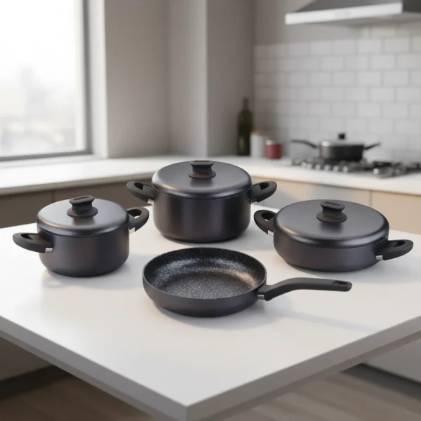 سرویس قابلمه نچسب 7 پارچه مشکی لیناپلاس کرکماز 2888 | رابیما