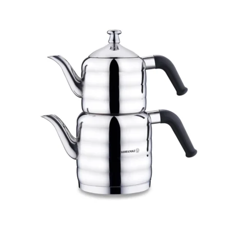 کتری و قوری 0.8 + 1.6 لیتر استیل براق مینا میدی کرکماز 035 | رابیما