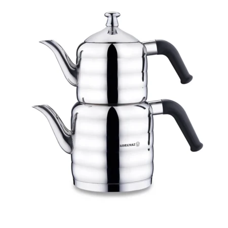 کتری و قوری 1.1 + 2.0 لیتر استیل براق مینا ماکسی کرکماز 036 | رابیما