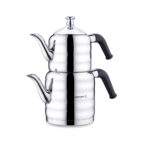 کتری و قوری 0.8 + 1.6 لیتر استیل براق مینا میدی کرکماز 035