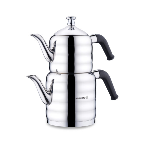 کتری و قوری 0.8 + 1.6 لیتر استیل براق مینا میدی کرکماز 035