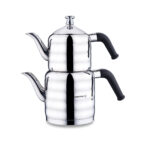 کتری و قوری 0.8 + 1.6 لیتر استیل براق مینا میدی کرکماز 035