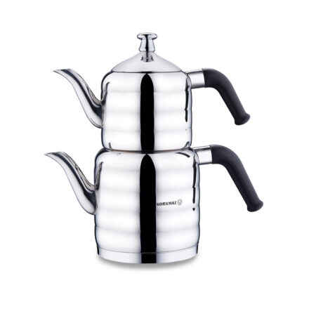 کتری و قوری 0.8 + 1.6 لیتر استیل براق مینا میدی کرکماز 035