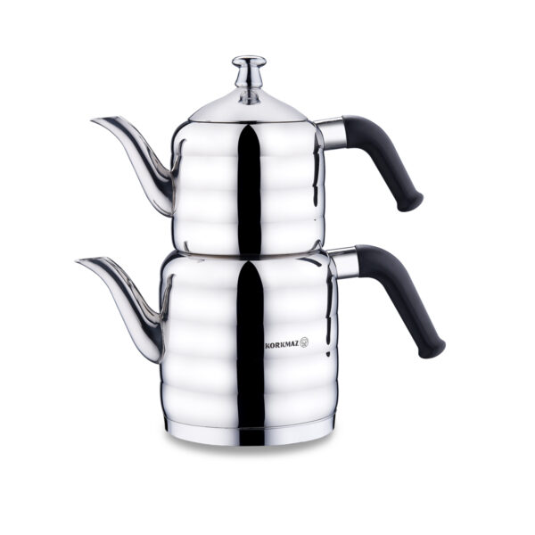 کتری و قوری 0.8 + 1.6 لیتر استیل براق مینا میدی کرکماز 035