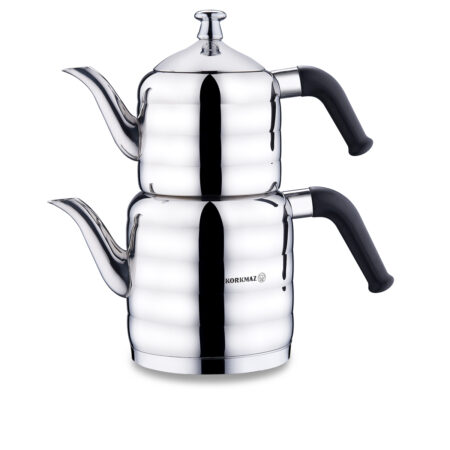 کتری و قوری 1.1 + 2.0 لیتر استیل براق مینا ماکسی کرکماز 036