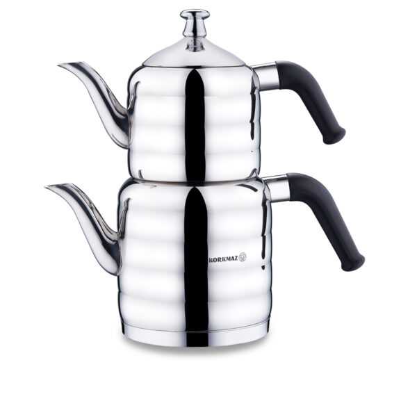 کتری و قوری 1.1 + 2.0 لیتر استیل براق مینا ماکسی کرکماز 036