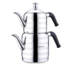 کتری و قوری 1.1 + 2.0 لیتر استیل براق مینا ماکسی کرکماز 036