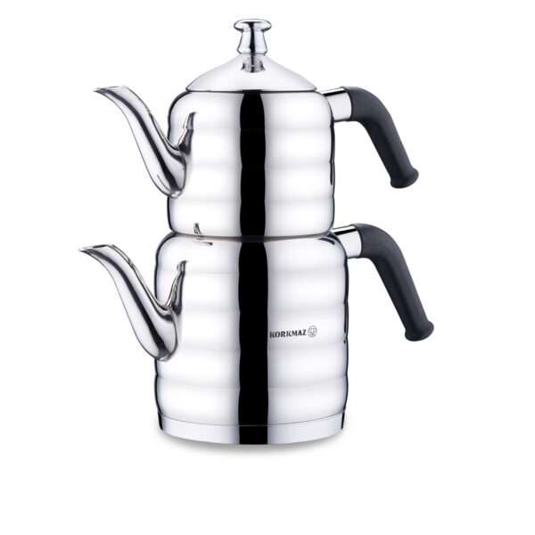 کتری و قوری 1.1 + 2.0 لیتر استیل براق مینا ماکسی کرکماز 036