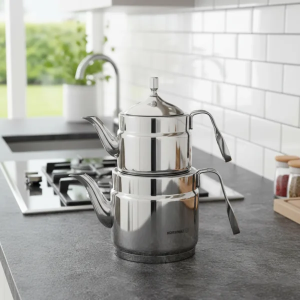 کتری و قوری 0.9 + 1.6 لیتر استیل براق نوستالژی میدی کرکماز 228 | رابیما