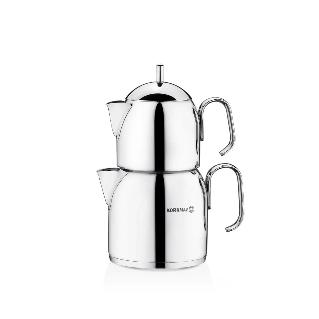 کتری و قوری 0.6 + 1.2 لیتر استیل براق پرا کرکماز 281 | رابیما