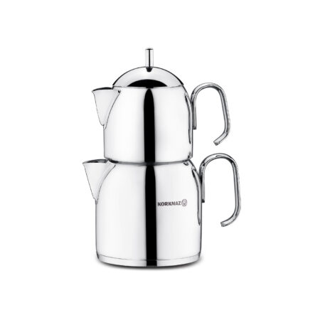 کتری و قوری 0.65 + 1.2 لیتر استیل براق پرا کرکماز 281