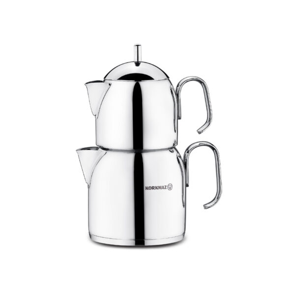 کتری و قوری 0.65 + 1.2 لیتر استیل براق پرا کرکماز 281