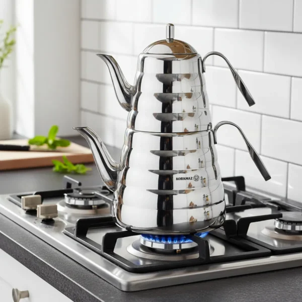 کتری و قوری 1.1 + 2.5 لیتر استیل براق پترا کرکماز 223 | رابیما