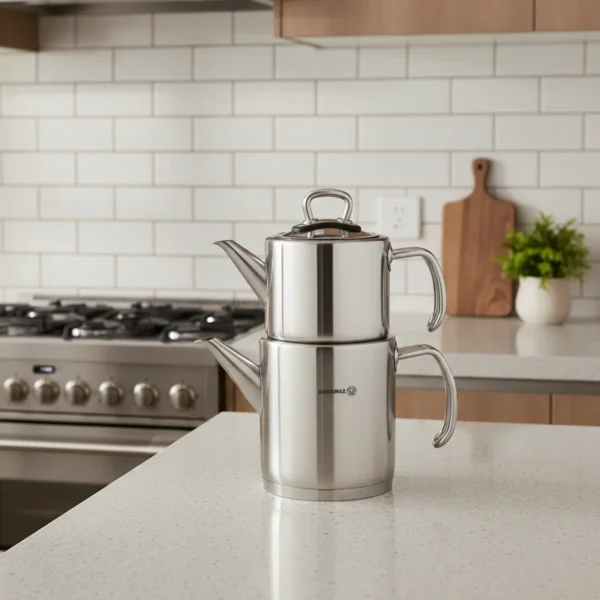 کتری و قوری 1.2 + 1.8 لیتر استیل براق پرولاین کرکماز 274 | رابیما