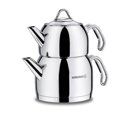 کتری و قوری 1.1 + 2.0 لیتر استیل براق پرویتا کرکماز 105