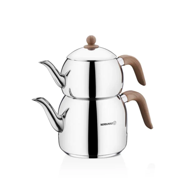 کتری و قوری 1.1 + 2.5 لیتر استیل براق رترو کرکماز 196 | رابیما