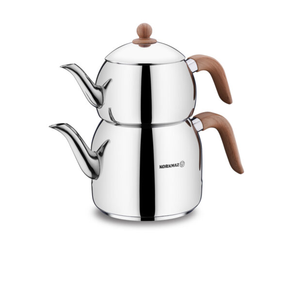 کتری و قوری 1.1 + 2.5 لیتر استیل براق رترو کرکماز 196