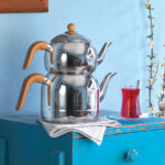 کتری و قوری 1.1 + 2.5 لیتر استیل براق رترو کرکماز 196