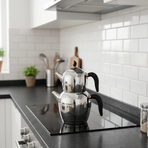 کتری و قوری 1.1 + 2.3 لیتر استیل براق شهناز کرکماز 214 | رابیما