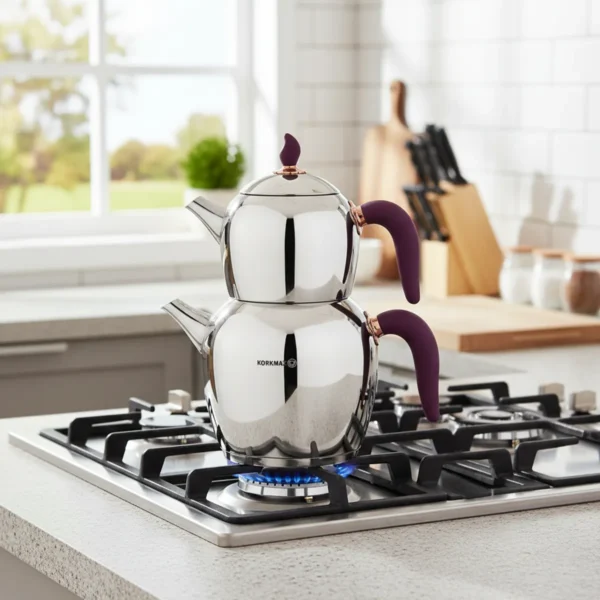 کتری و قوری 1.1 + 2.3 لیتر استیل براق شهناز کرکماز 215 | رابیما