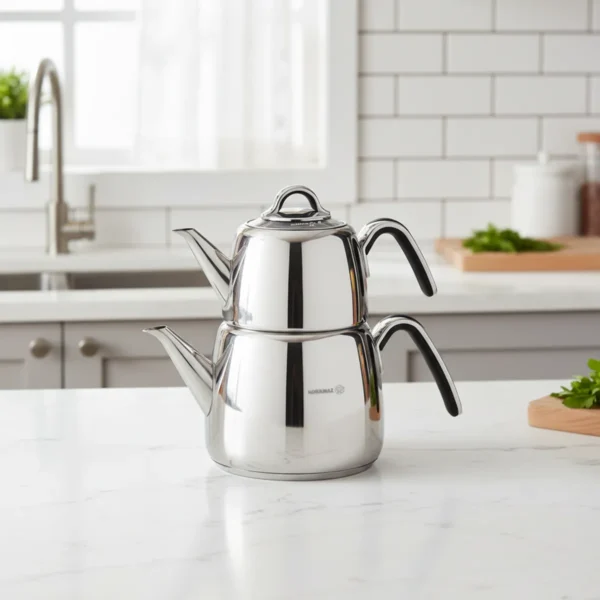 کتری و قوری 1.0 + 2.0 لیتر استیل براق ورتکس کرکماز 197