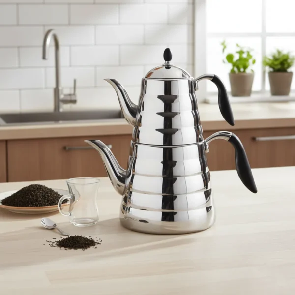 کتری و قوری 1.1 + 2.5 لیتر استیل براق ویوا کرکماز 219 | رابیما