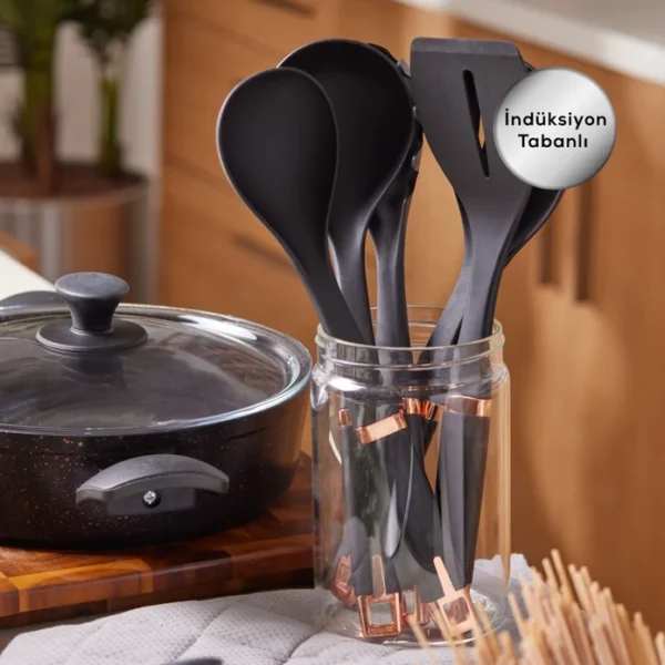 سرویس قابلمه و کفگیر و ملاقه 13 پارچه مشکی طلایی پاور بیوگرانیت کاراجا 153.03.08.1172