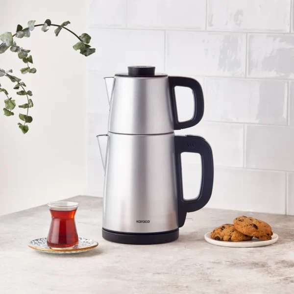 چاي ساز اتوماتیک برقی 1650 وات 0.9 + 1.8 لیتر استیل مات تی بریک کاراجا 153.03.06.9496